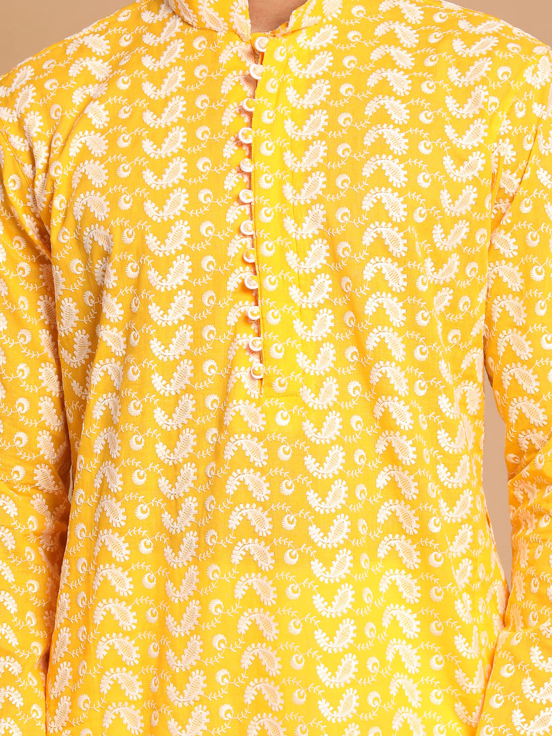Men's Orange Pure Cotton Straight Kurta Pyjama Set