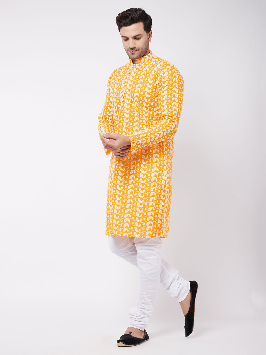 Men's Orange Pure Cotton Straight Kurta Pyjama Set