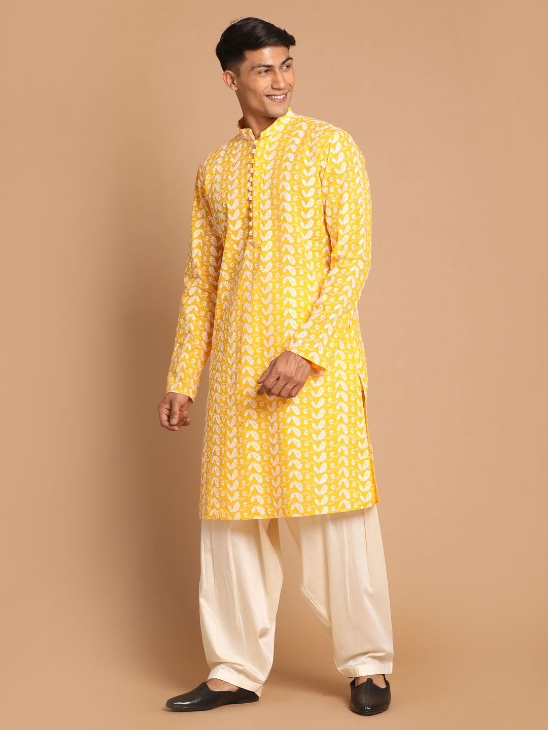 Men's Orange Pure Cotton Straight Kurta and Patiala Set