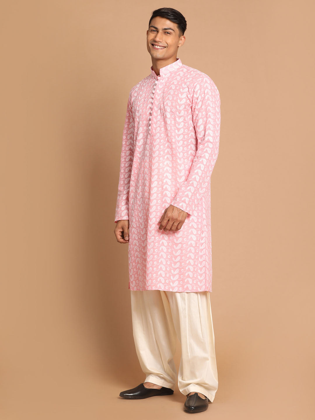 Men's Pink Pure Cotton Straight Kurta and Patiala Set