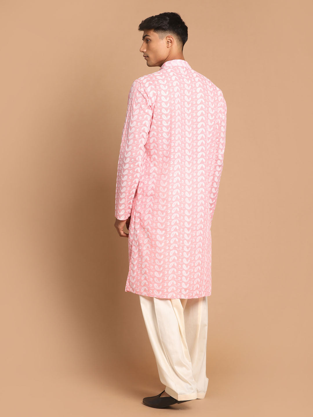Men's Pink Pure Cotton Straight Kurta and Patiala Set