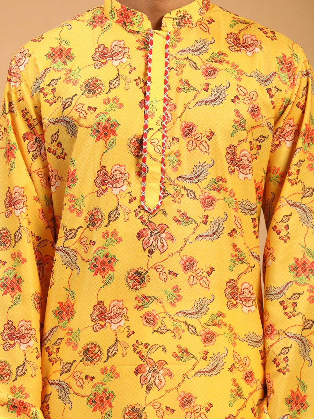 Men's MulticolorBaseMustard Muslin Straight Kurta Pyjama Set