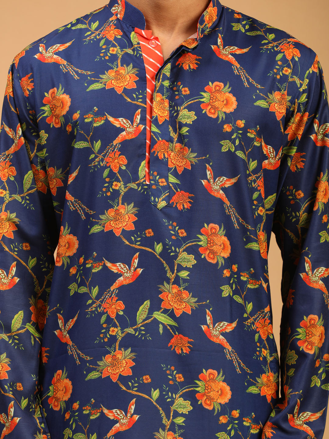 Men's MulticoloredBaseBlue Muslin Straight Kurta Pyjama Set