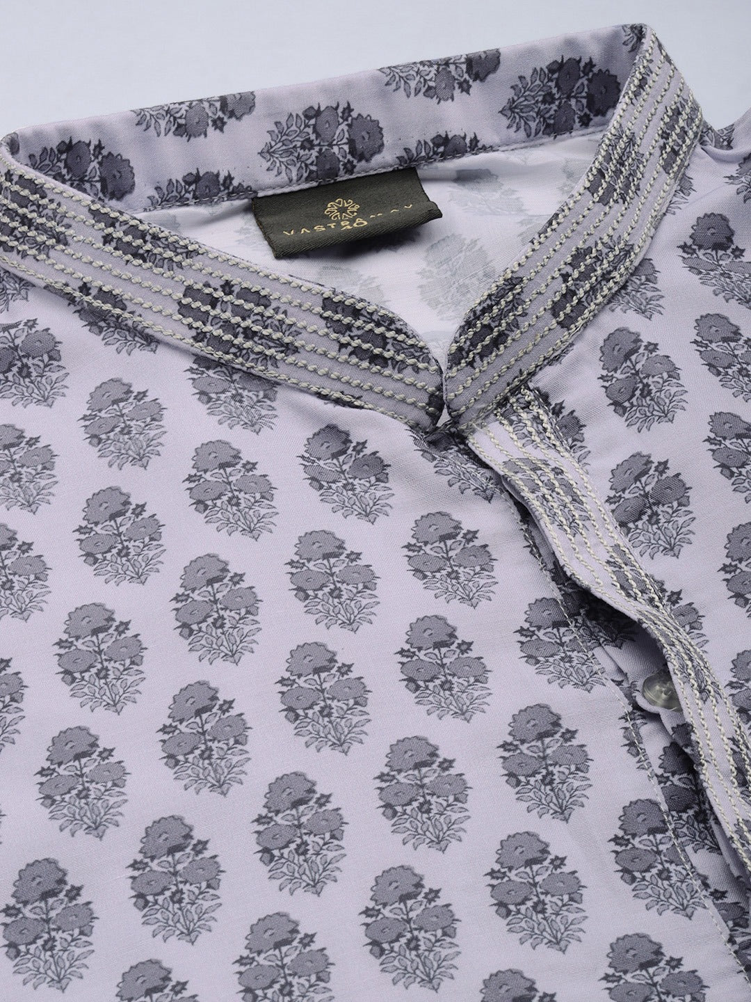 Men's Grey Cotton Blend Straight Kurta Pyjama Set