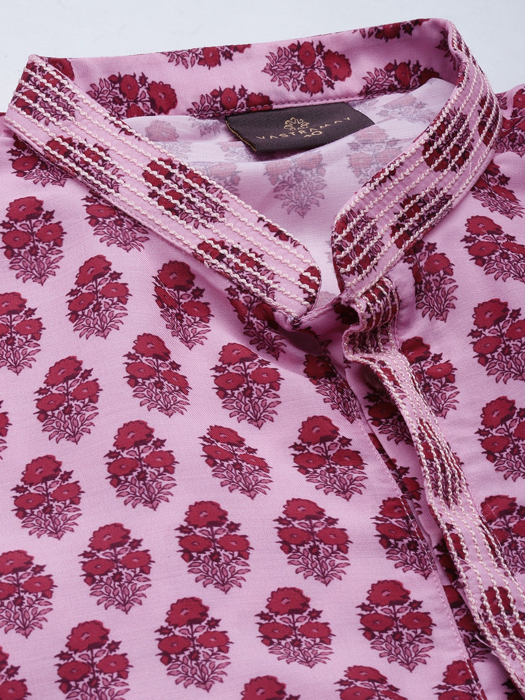 Men's Pink Cotton Blend Straight Kurta Pyjama Set