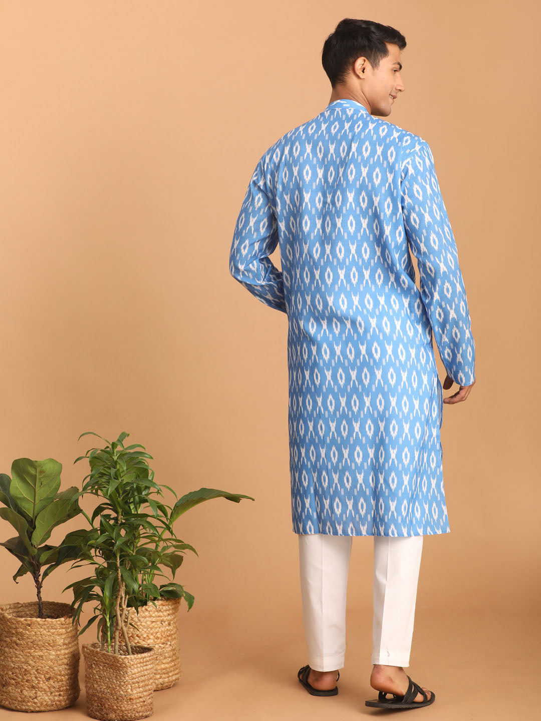 Men's Aqua Cotton Blend Straight Kurta Pyjama Set