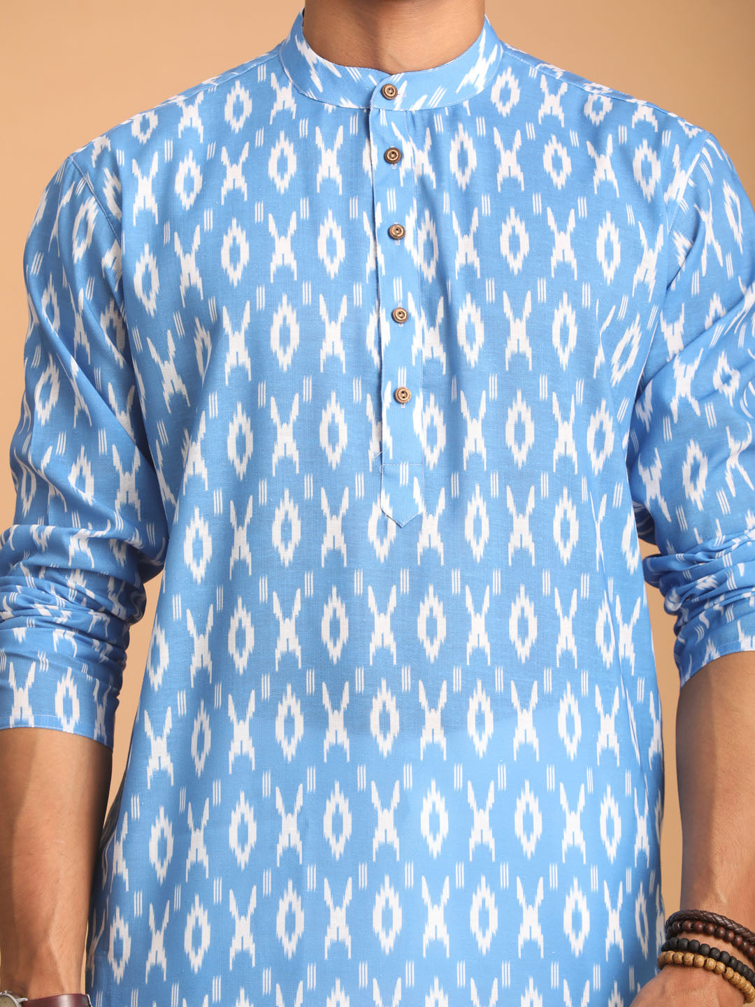 Men's Aqua Cotton Blend Straight Kurta Pyjama Set