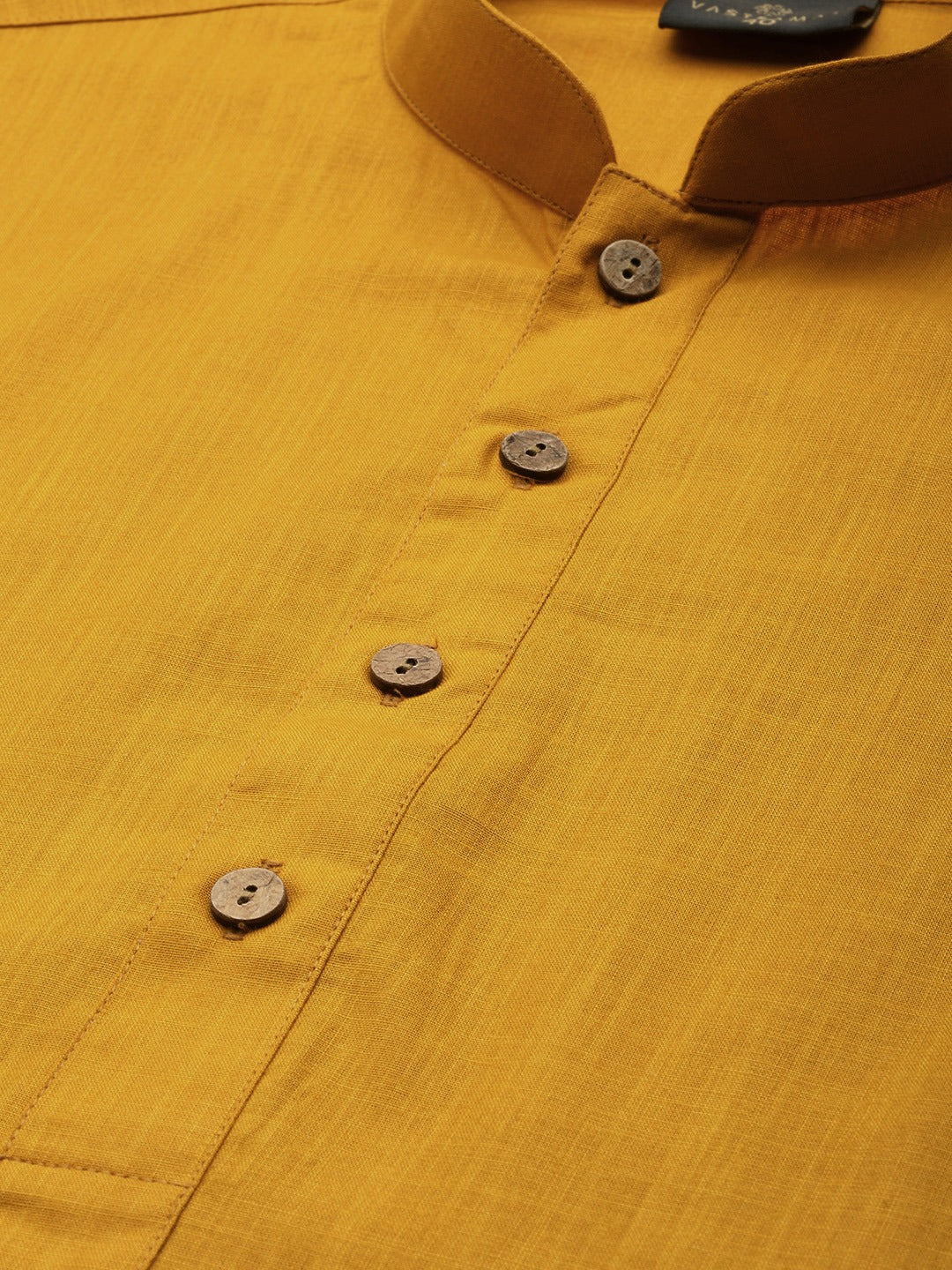 Men's Mustard Cotton Blend Straight Kurta And Mundu Set