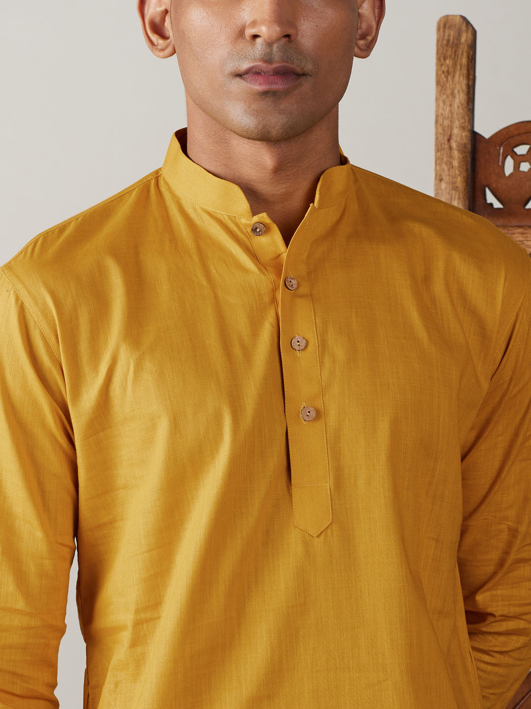 Men's Mustard Cotton Blend Straight Kurta Pyjama Set