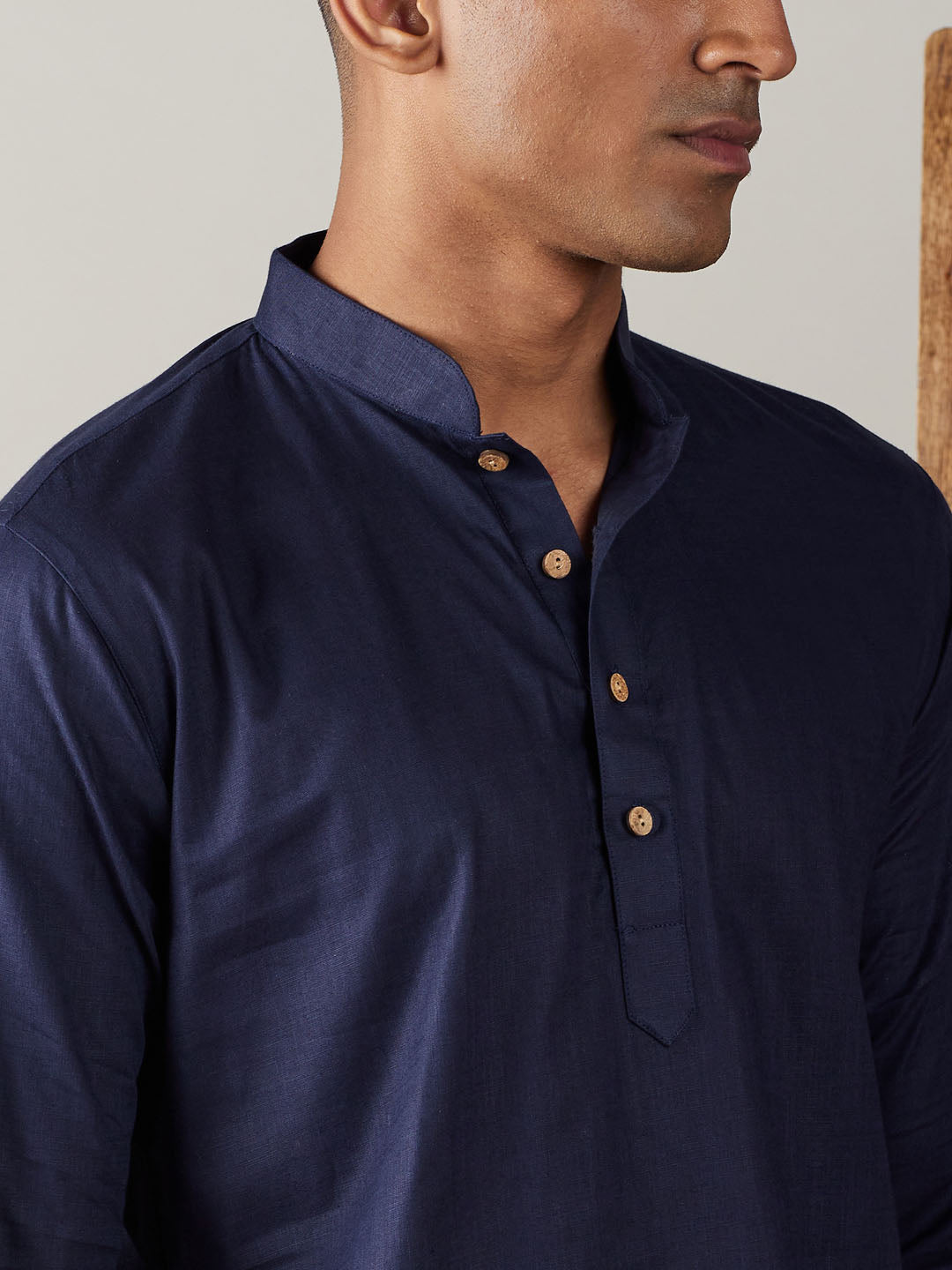 Men's Navy Blue Cotton Blend Straight Kurta Pyjama Set