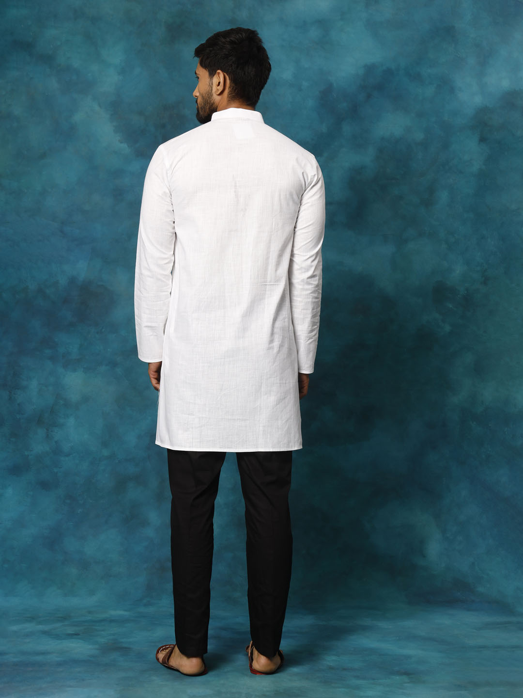 Men's White Cotton Blend Straight Kurta Pyjama Set