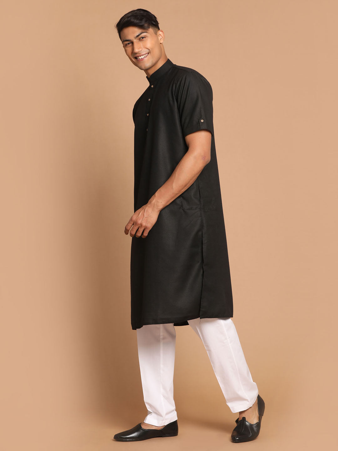 Men's Black Cotton Blend Straight Kurta Pyjama Set