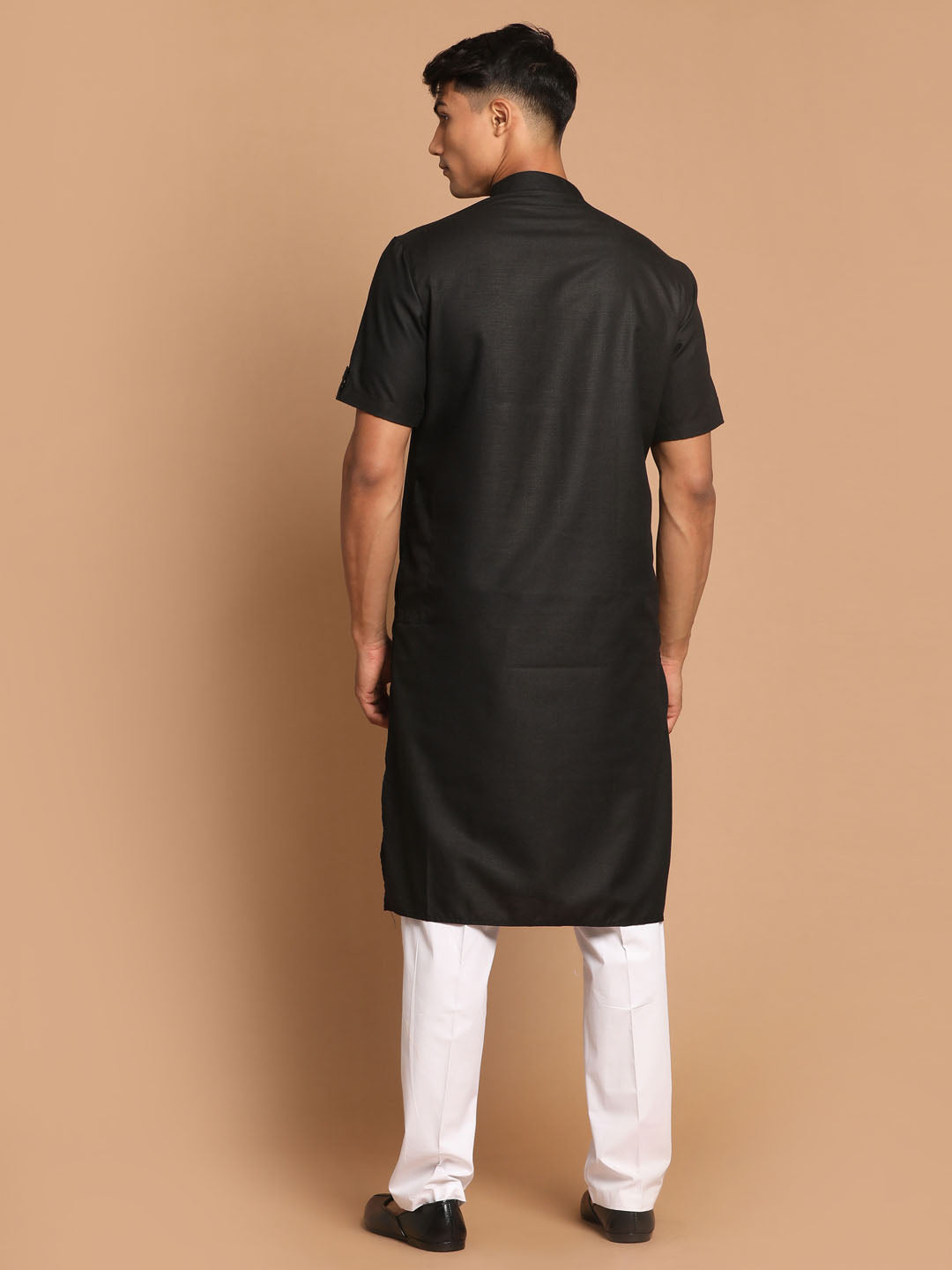 Men's Black Cotton Blend Straight Kurta Pyjama Set