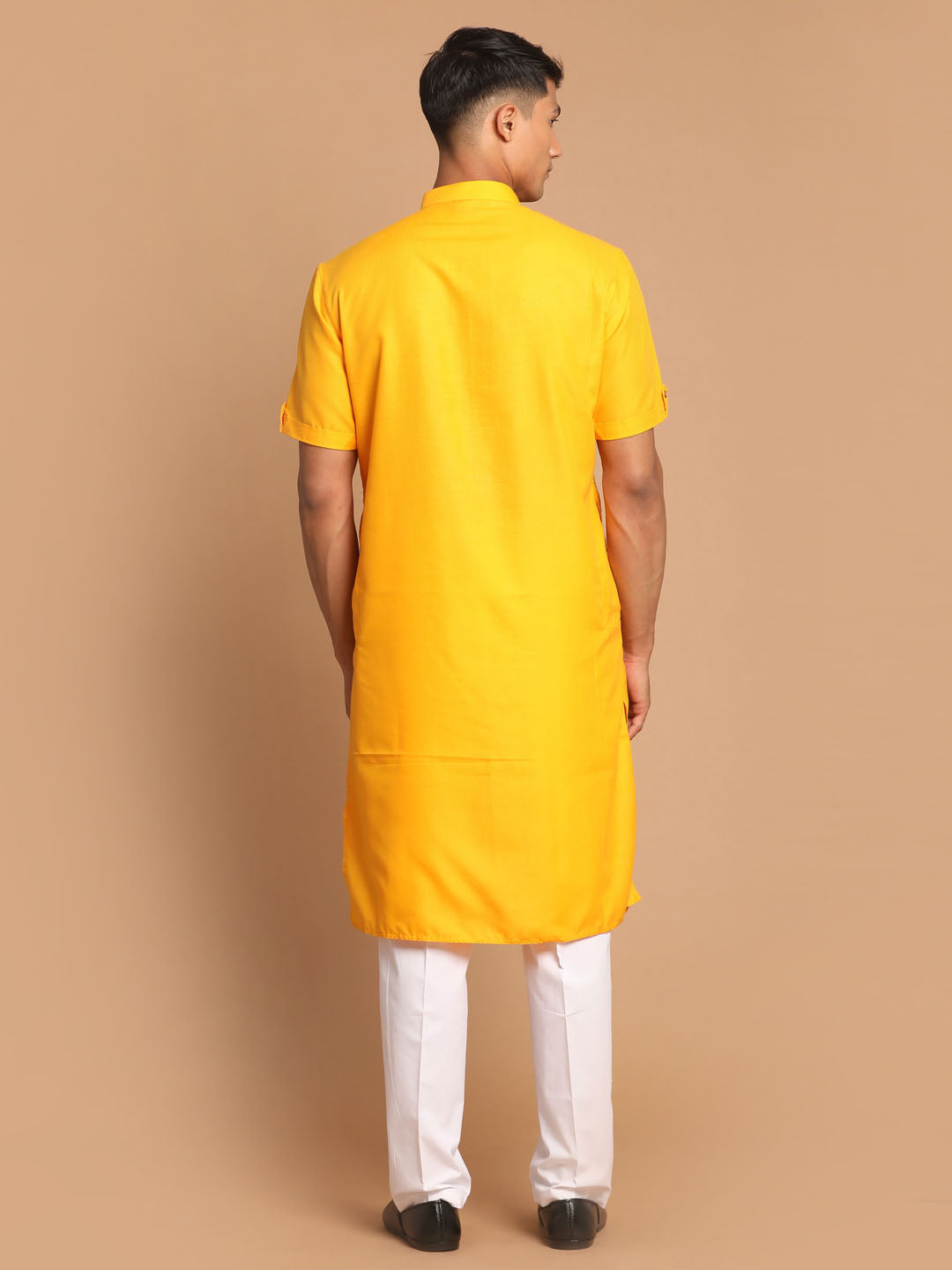Men's Mustard Cotton Blend Straight Kurta Pyjama Set