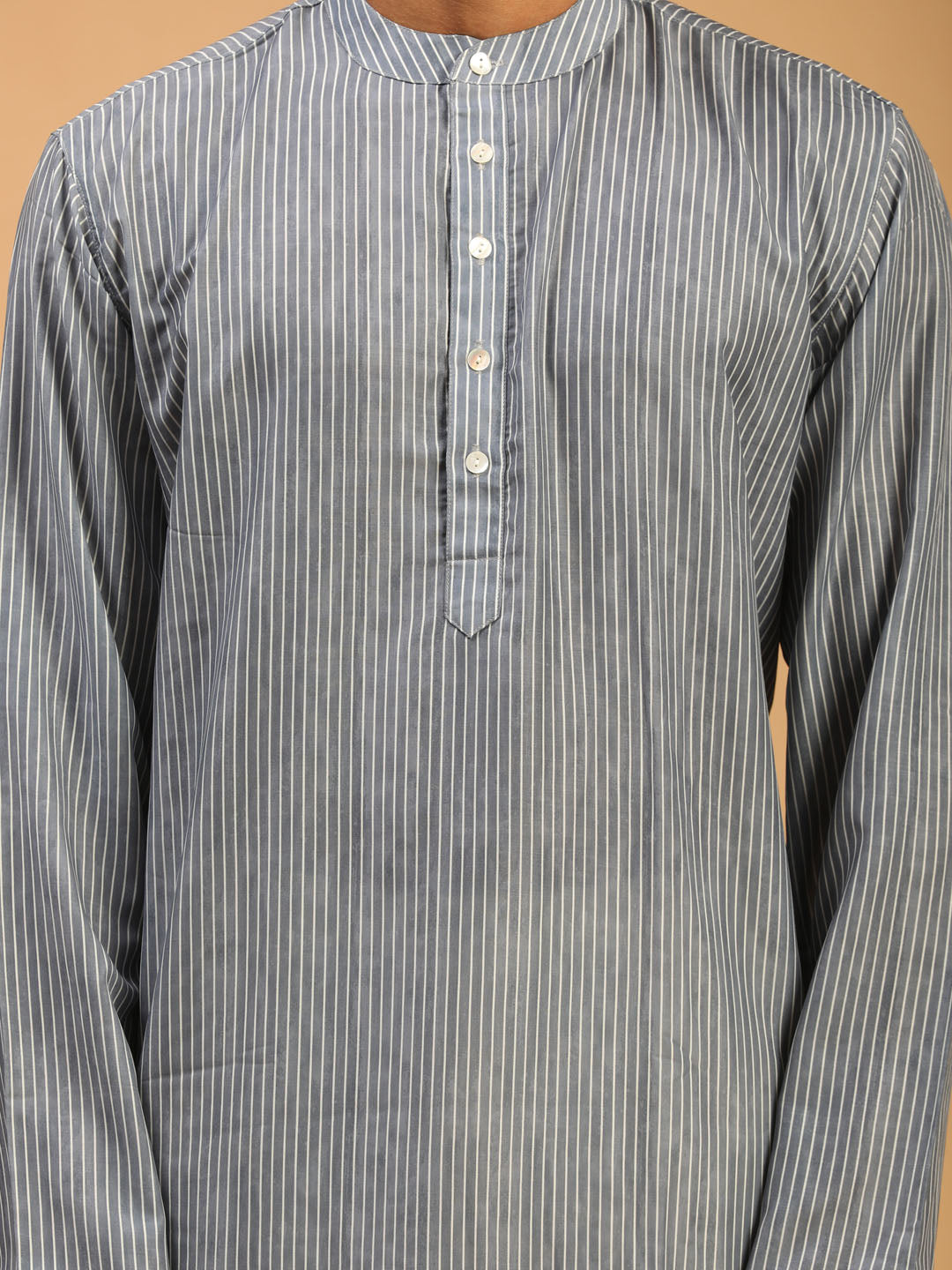 Men's Grey Cotton Blend Straight Kurta Pyjama Set