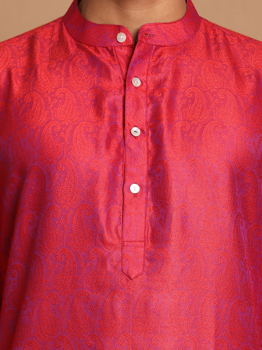 Men's Red Silk Blend Straight Kurta Pyjama Set