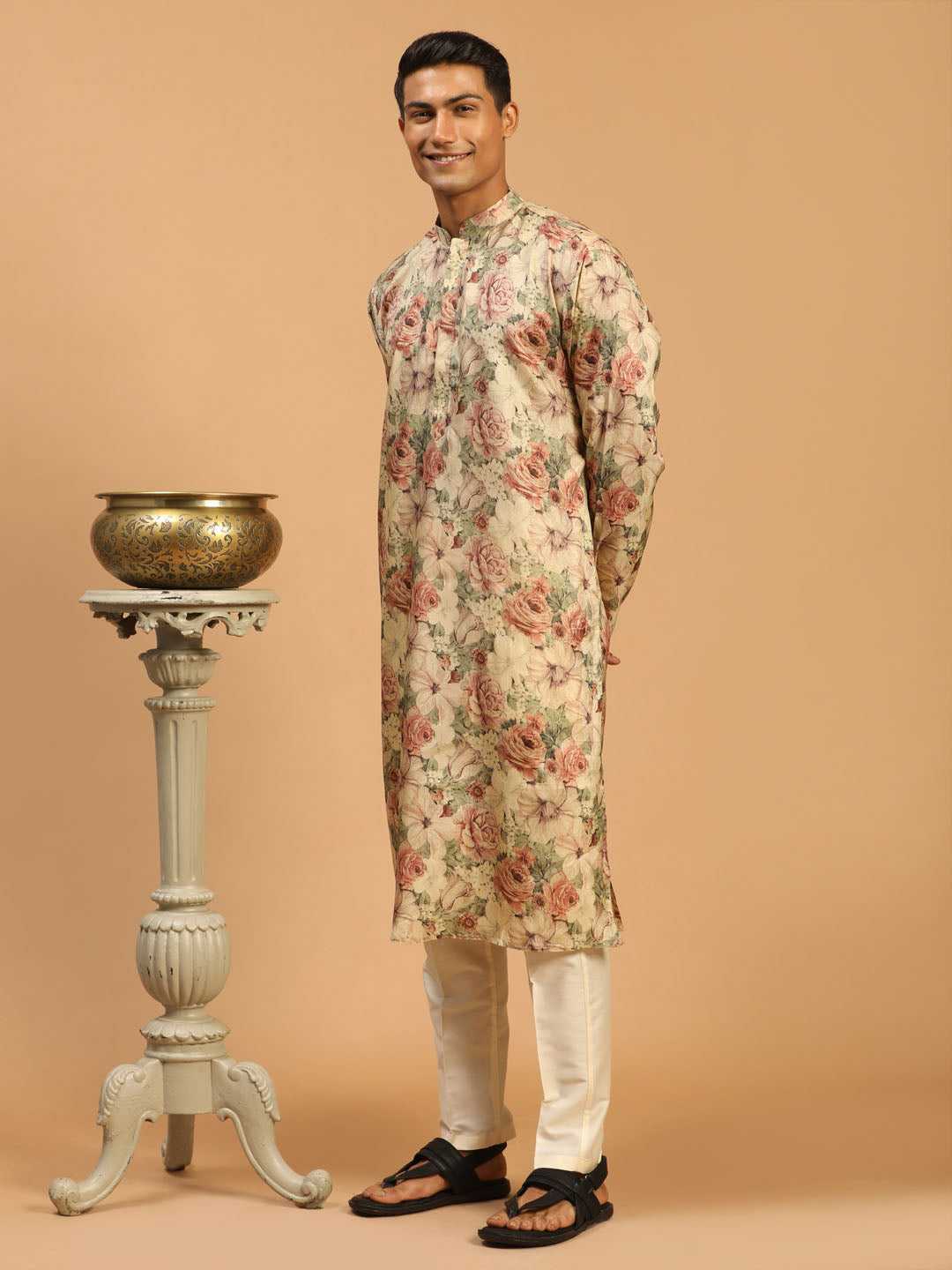 Men's Brown Silk Blend Straight Kurta Pyjama Set