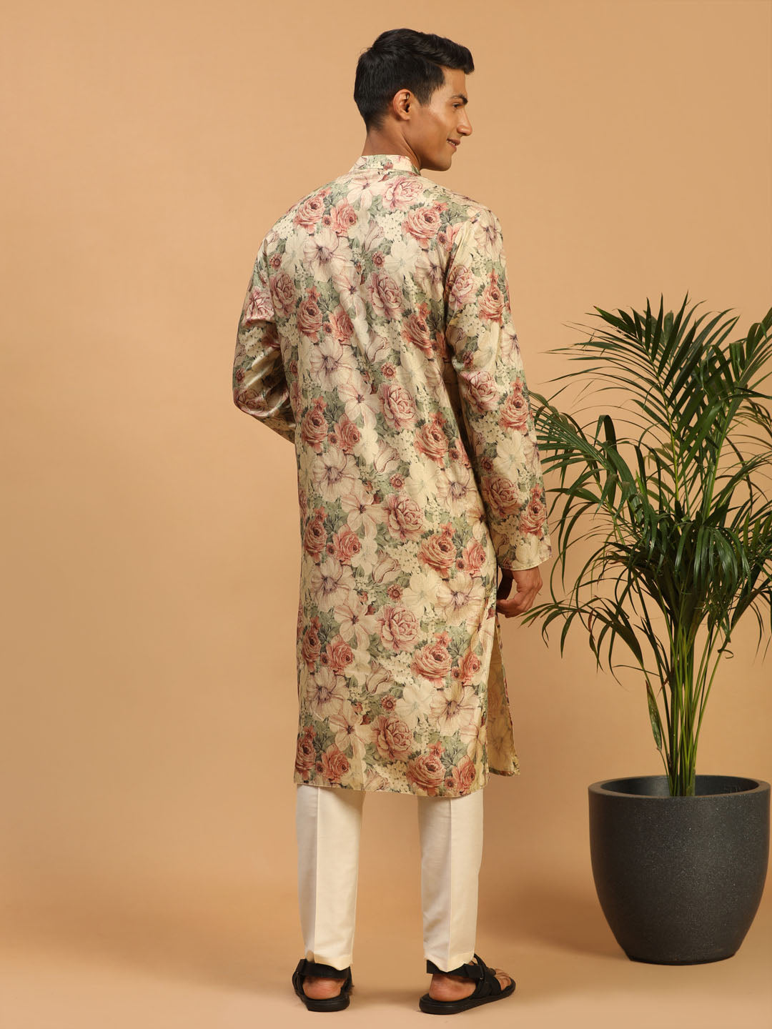 Men's Brown Silk Blend Straight Kurta Pyjama Set