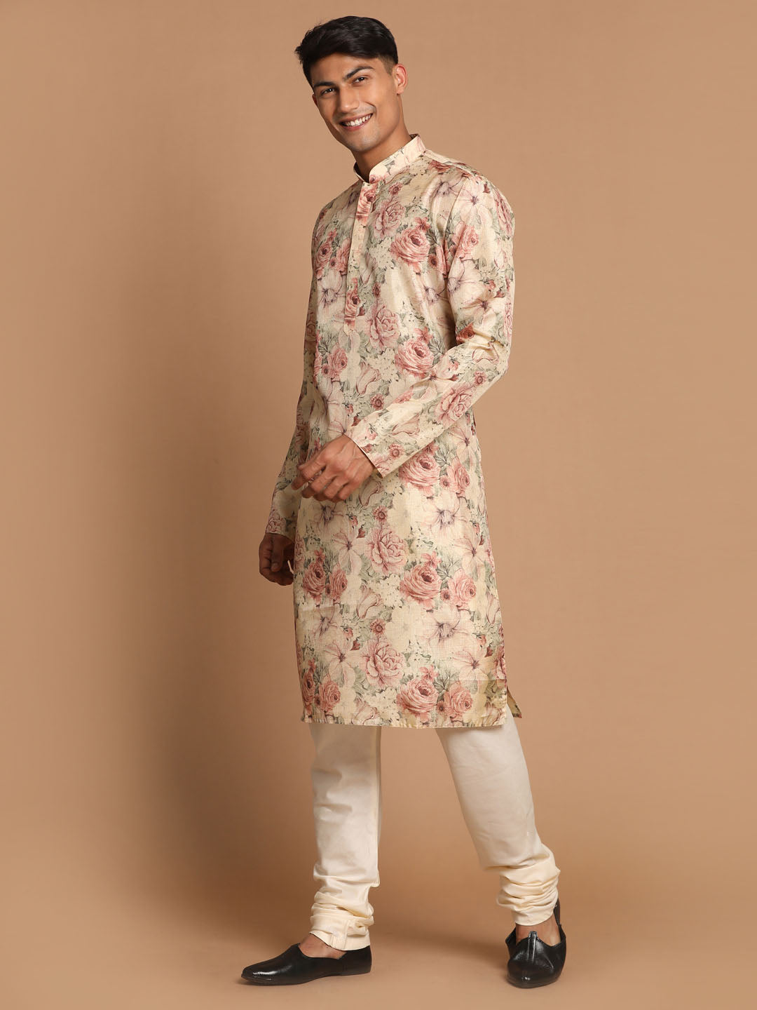 Men's Brown Silk Blend Straight Kurta Pyjama Set