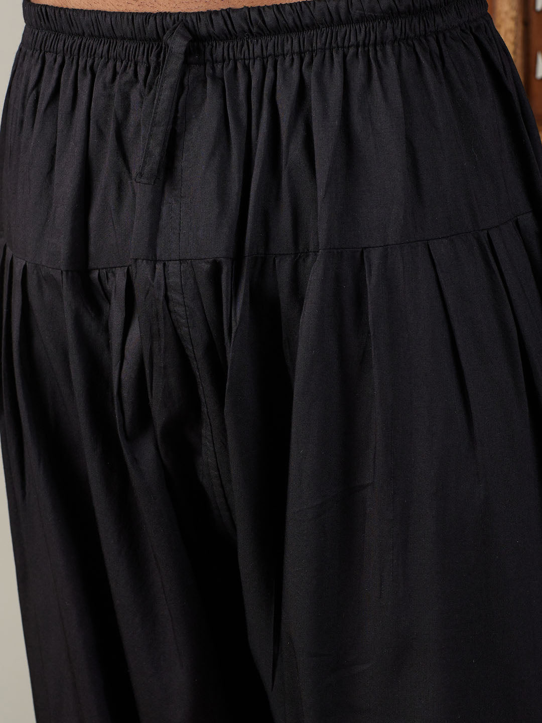 Men's Black Viscose Straight Kurta and Patiala Set
