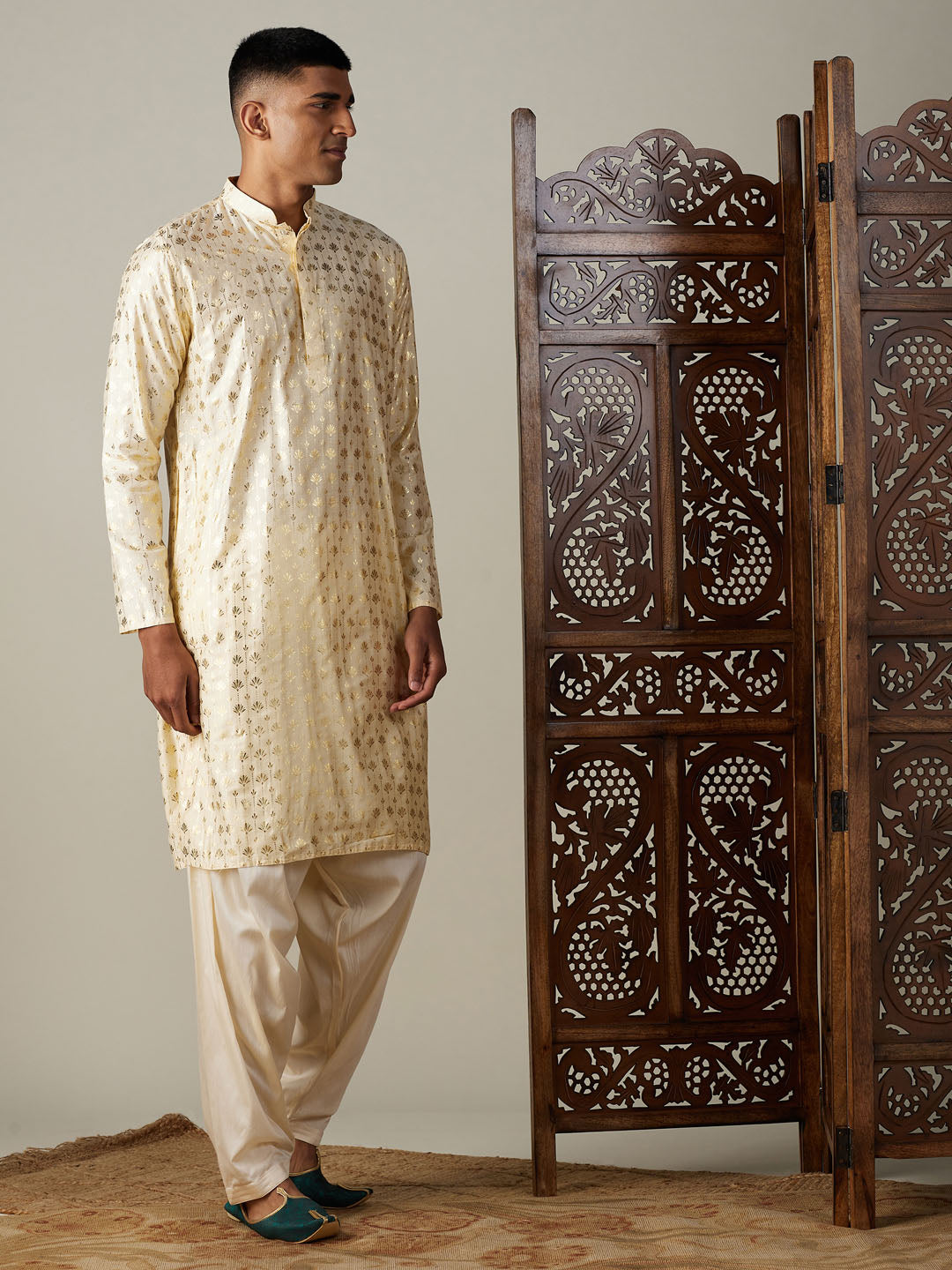 Men's Gold Viscose Straight Kurta and Patiala Set