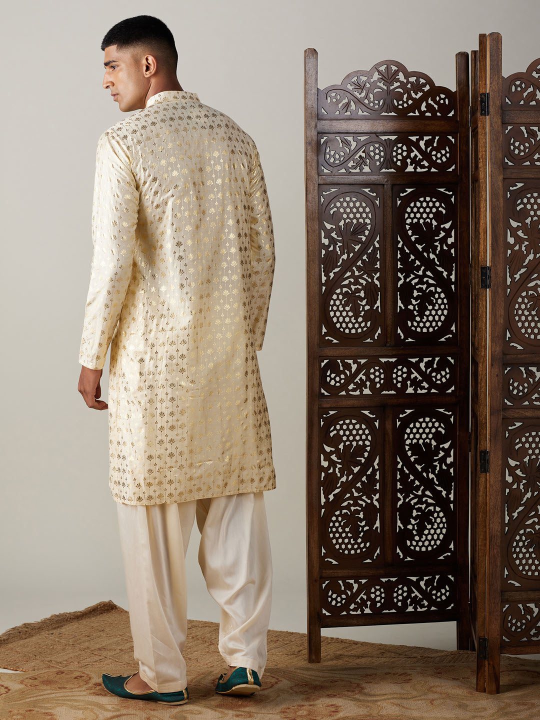 Men's Gold Viscose Straight Kurta and Patiala Set