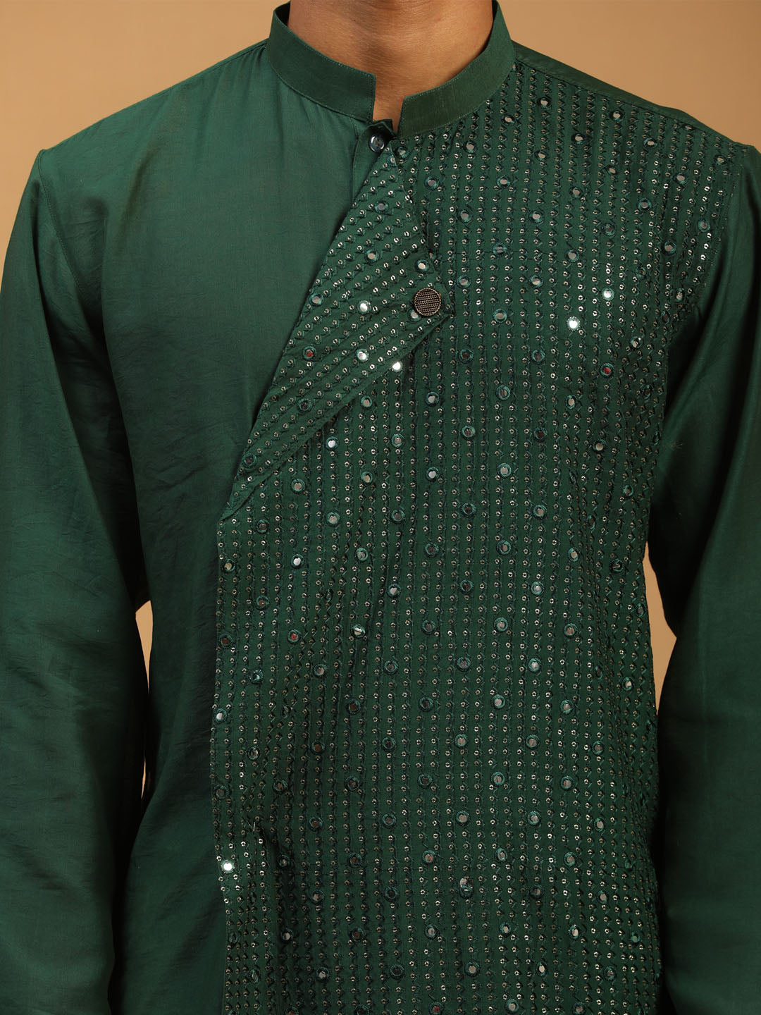Men's Green Cotton Blend Straight Kurta Pyjama Set