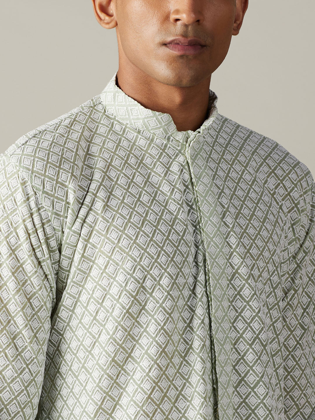Men's Green Georgette Straight Kurta and Patiala Set