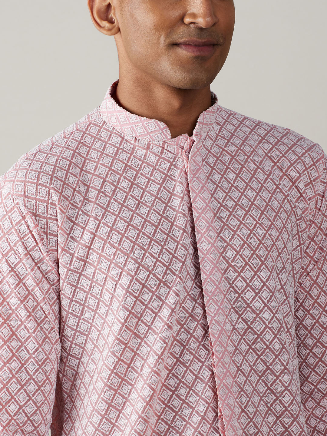 Men's Pink Georgette Straight Kurta Pyjama Set
