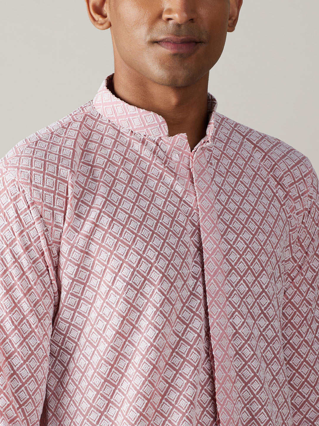 Men's Pink Georgette Straight Kurta and Patiala Set