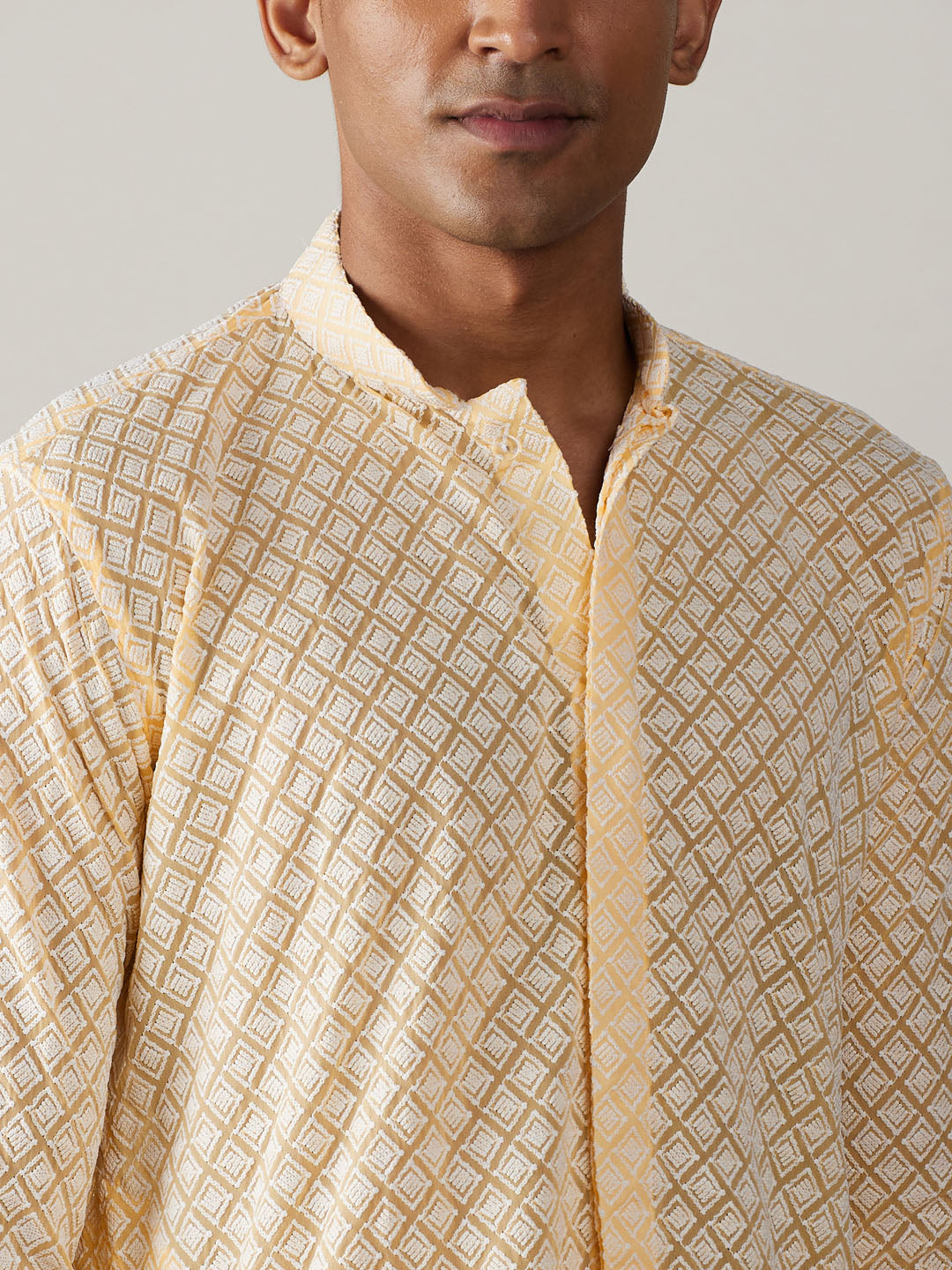 Men's Cream Georgette Straight Kurta and Patiala Set
