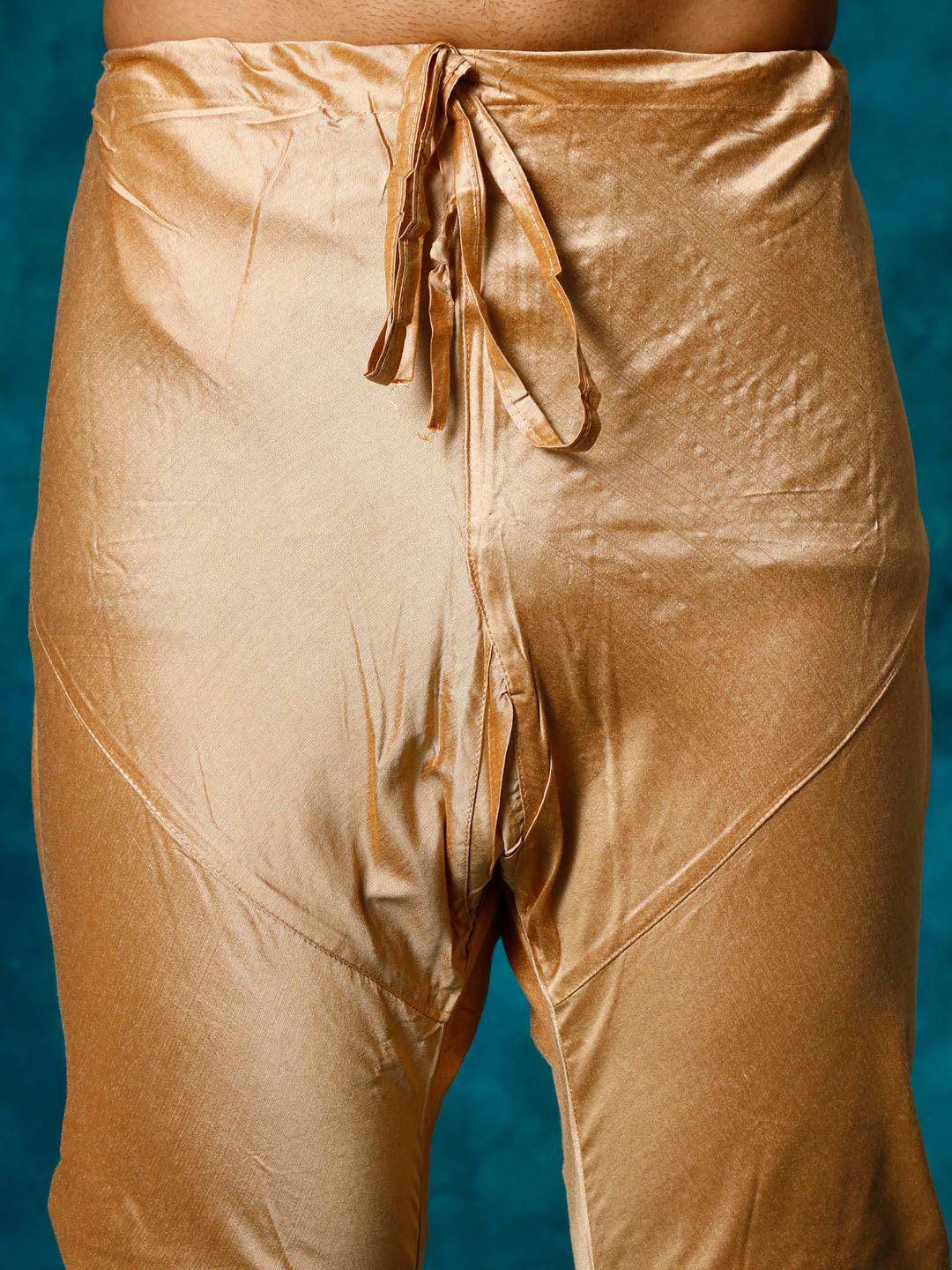 Men's Gold Silk Blend Straight Kurta Pyjama Set