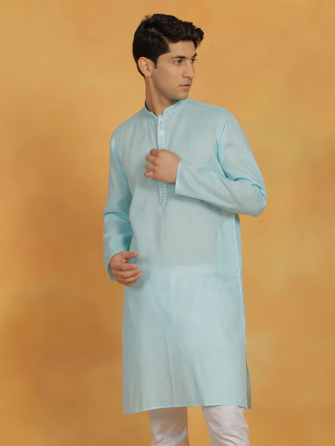 Men's Aqua Cotton Straight Kurta Pyjama Set
