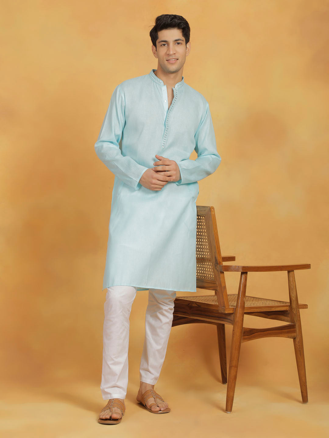 Men's Aqua Cotton Straight Kurta Pyjama Set