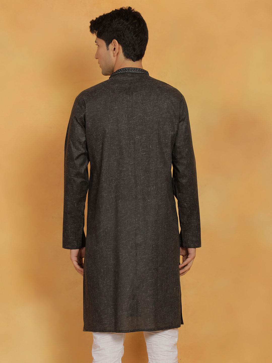 Men's Black Cotton Straight Kurta