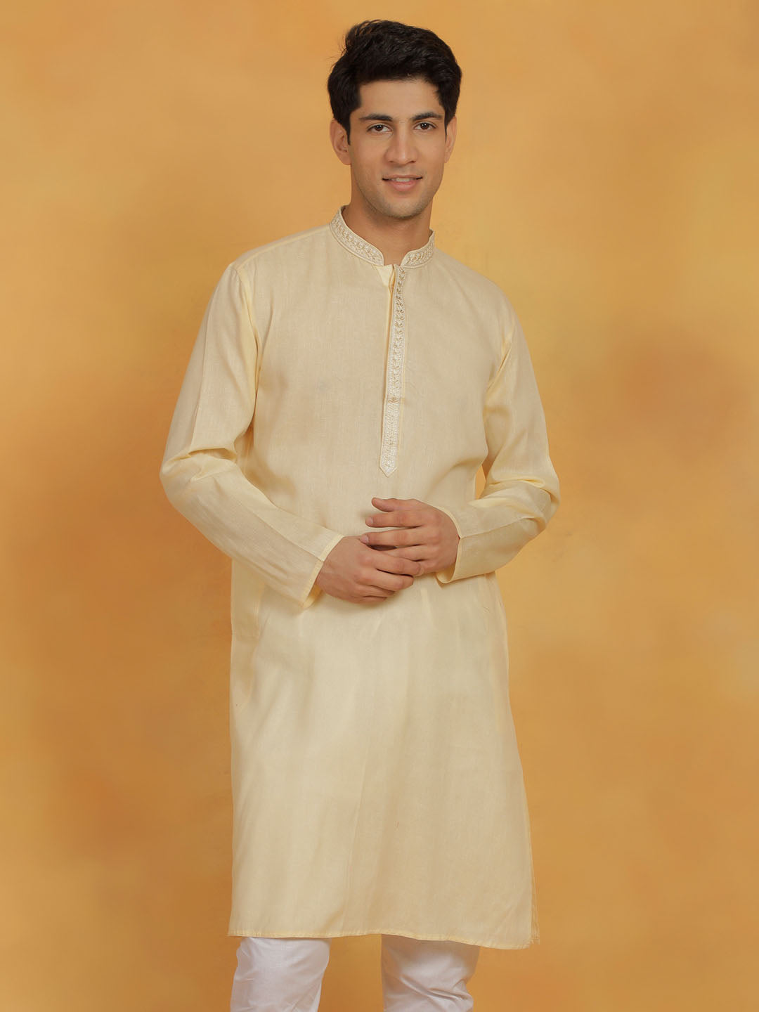 Men's Cream Cotton Straight Kurta