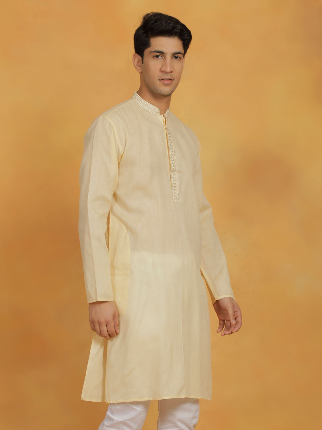Men's Cream Cotton Straight Kurta