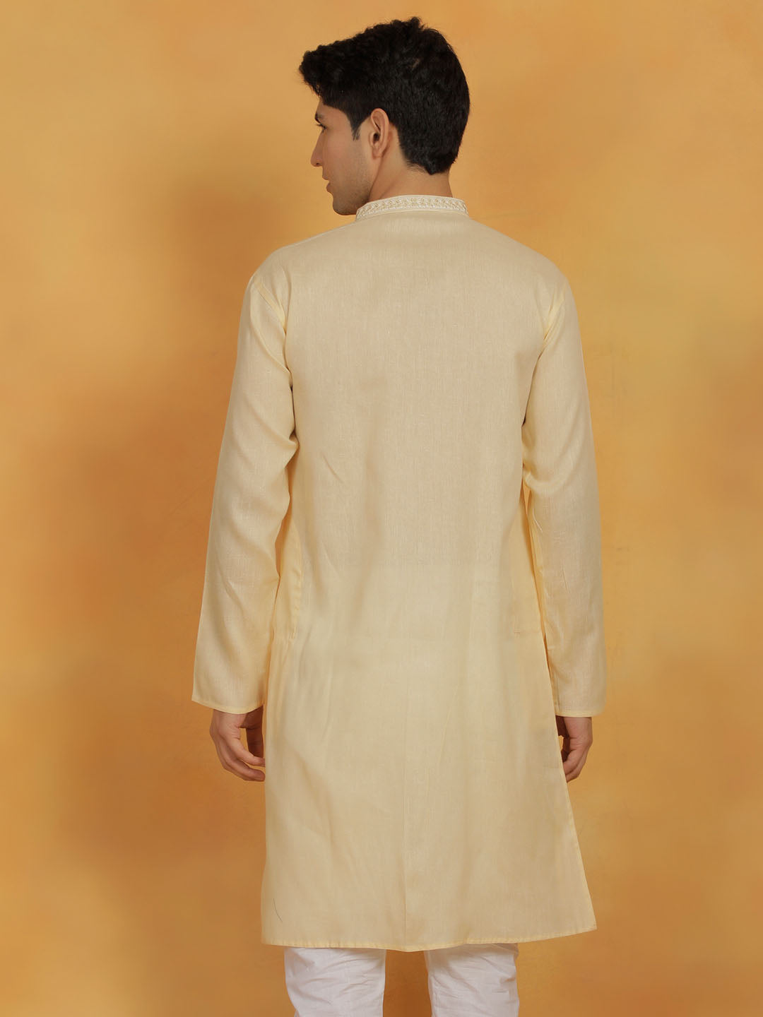 Men's Cream Cotton Straight Kurta