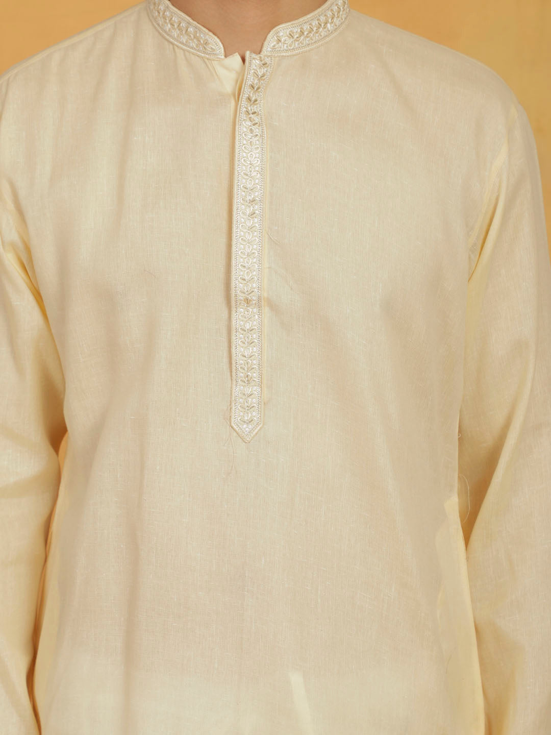 Men's Cream Cotton Straight Kurta