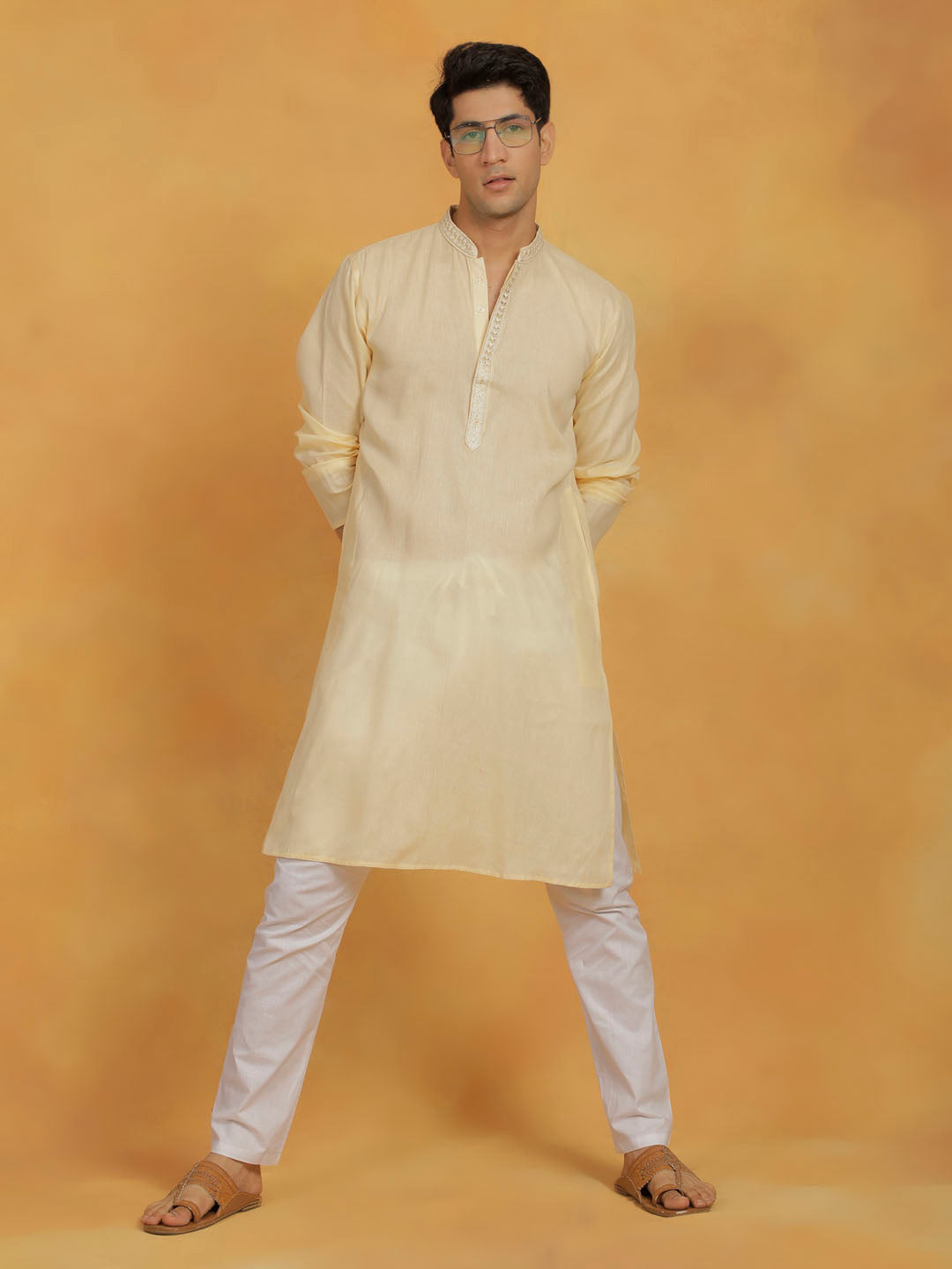 Men's Cream Cotton Straight Kurta