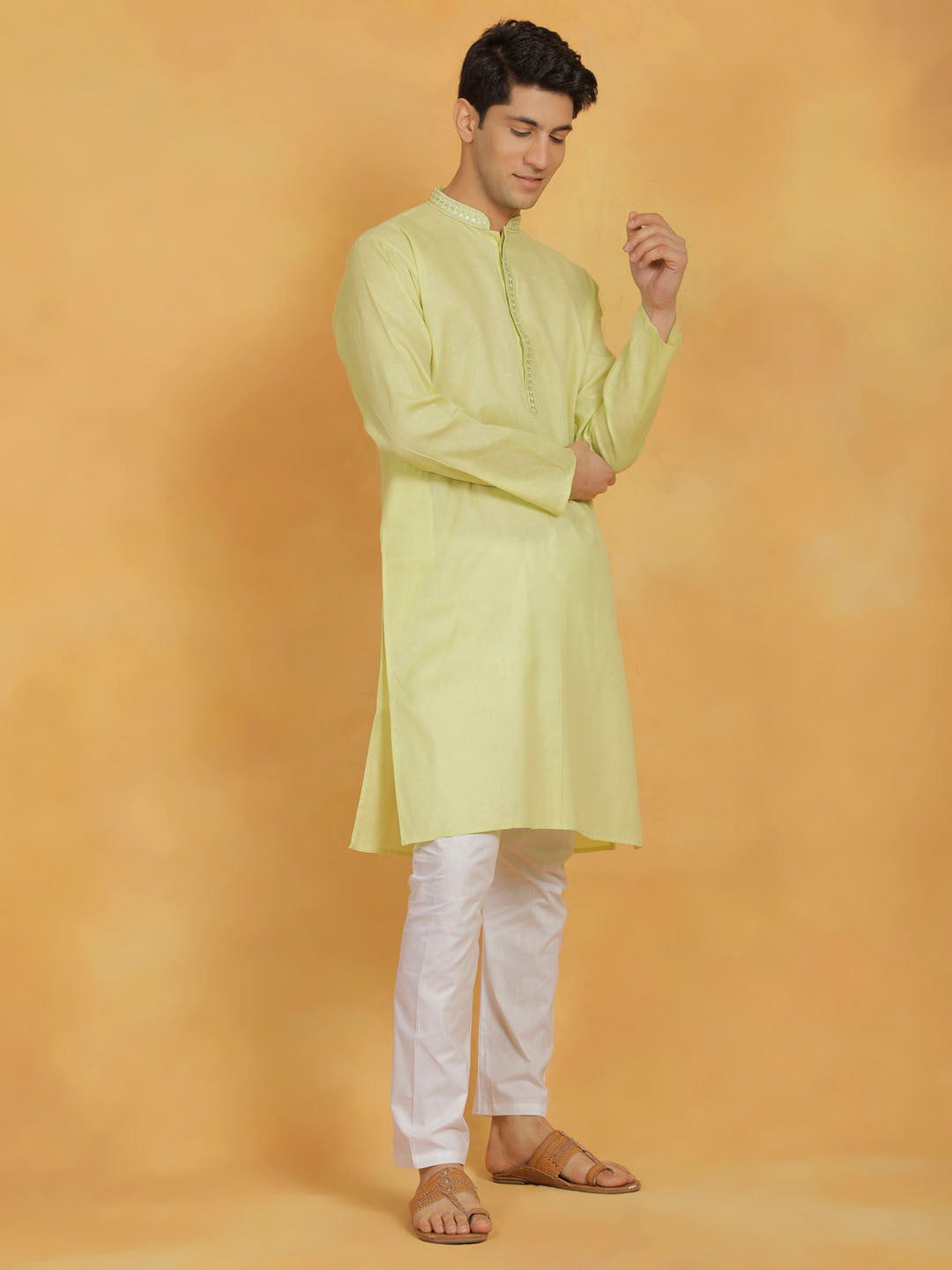 Men's Mint Green Cotton Straight Kurta Pyjama Set