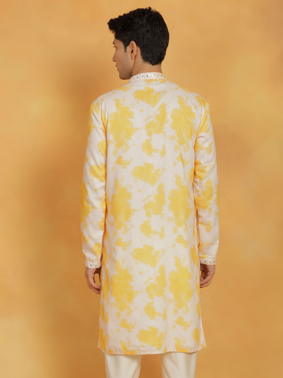 Men's Yellow Cotton Blend Straight Kurta