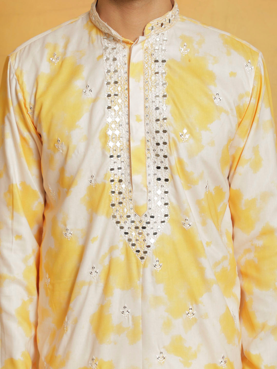 Men's Yellow Cotton Blend Straight Kurta