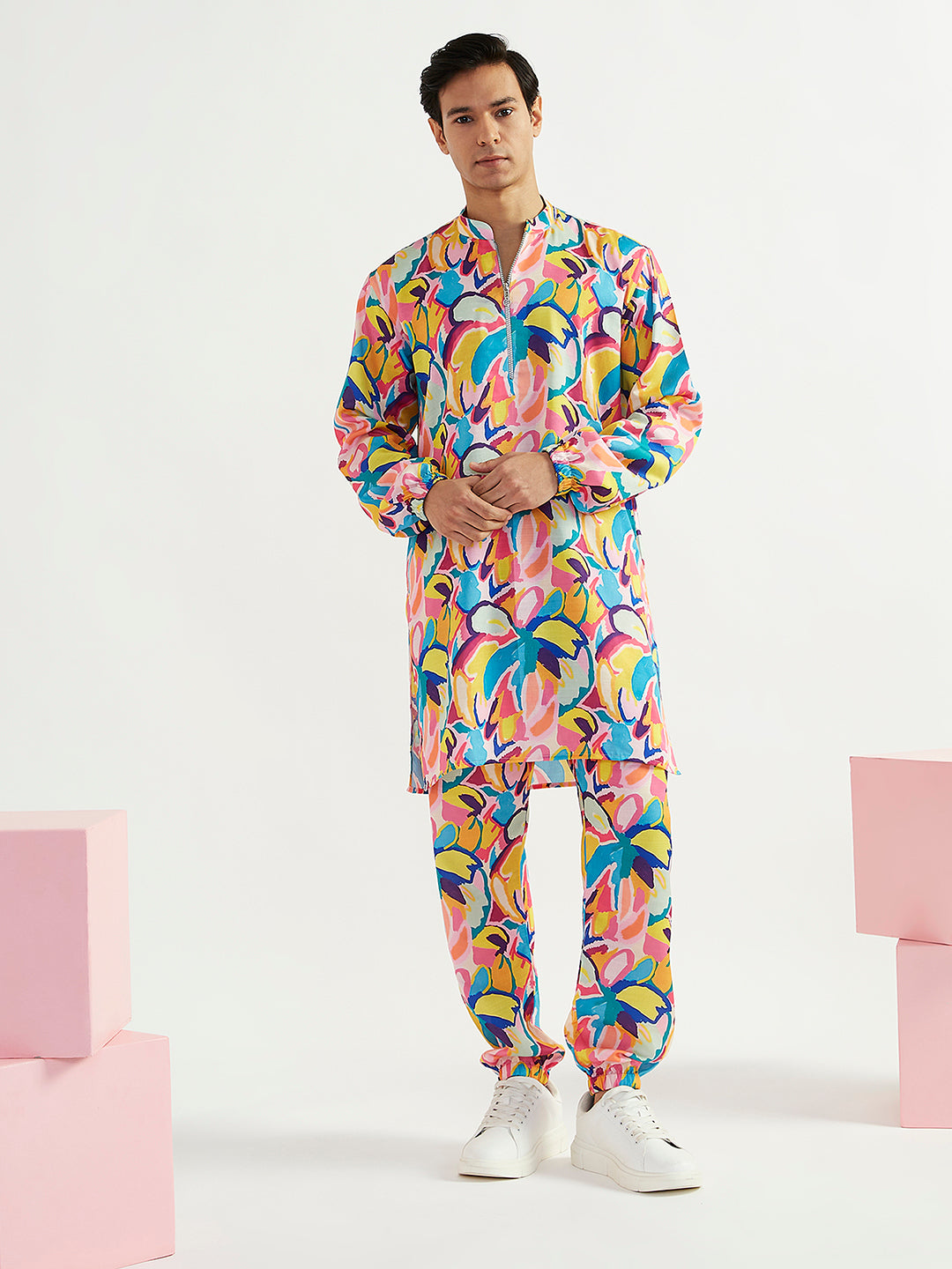 Men's Multicolour Crepe Straight Kurta And Pyjama Set