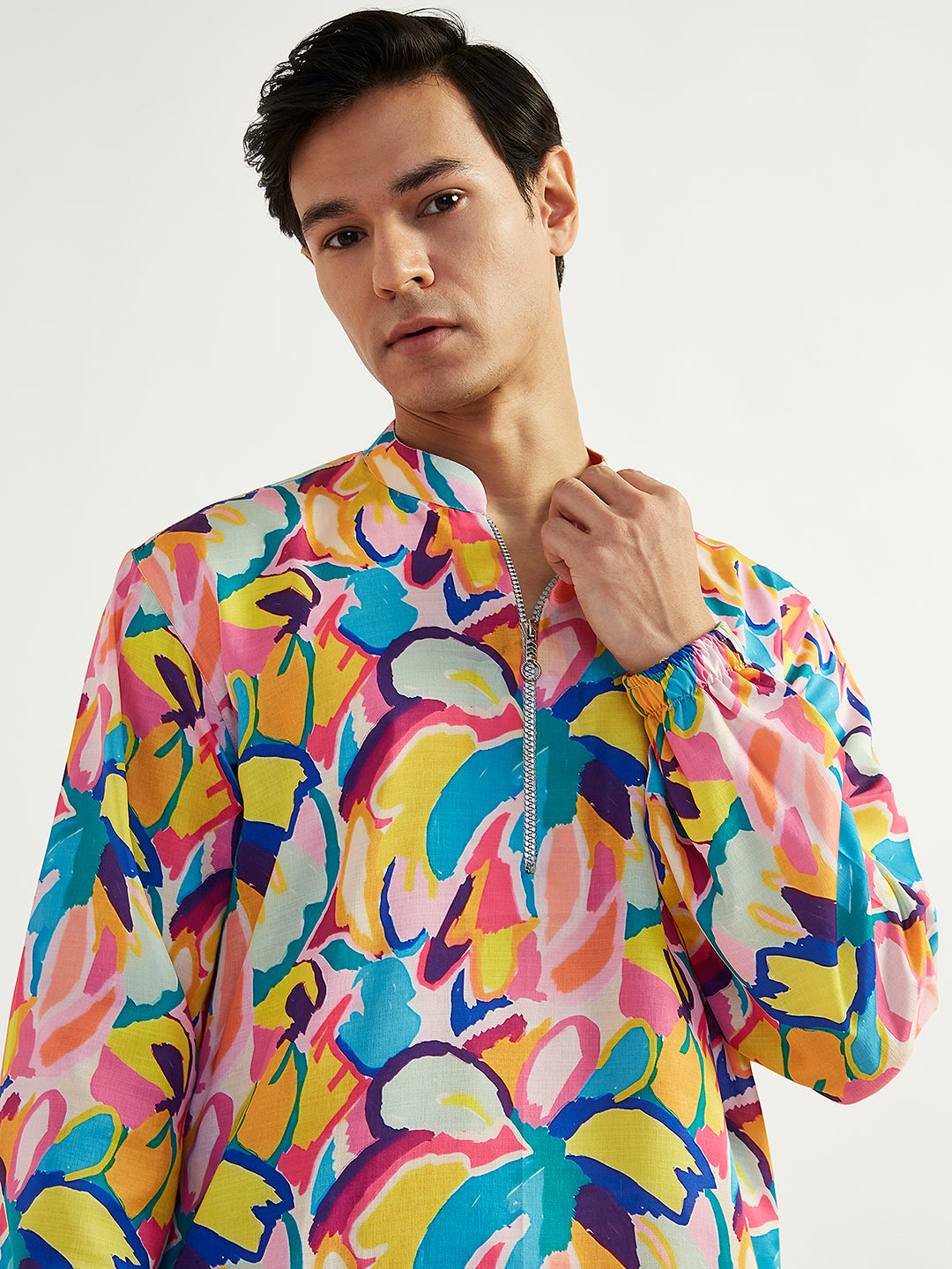 Men's Multicolour Crepe Straight Kurta And Pyjama Set