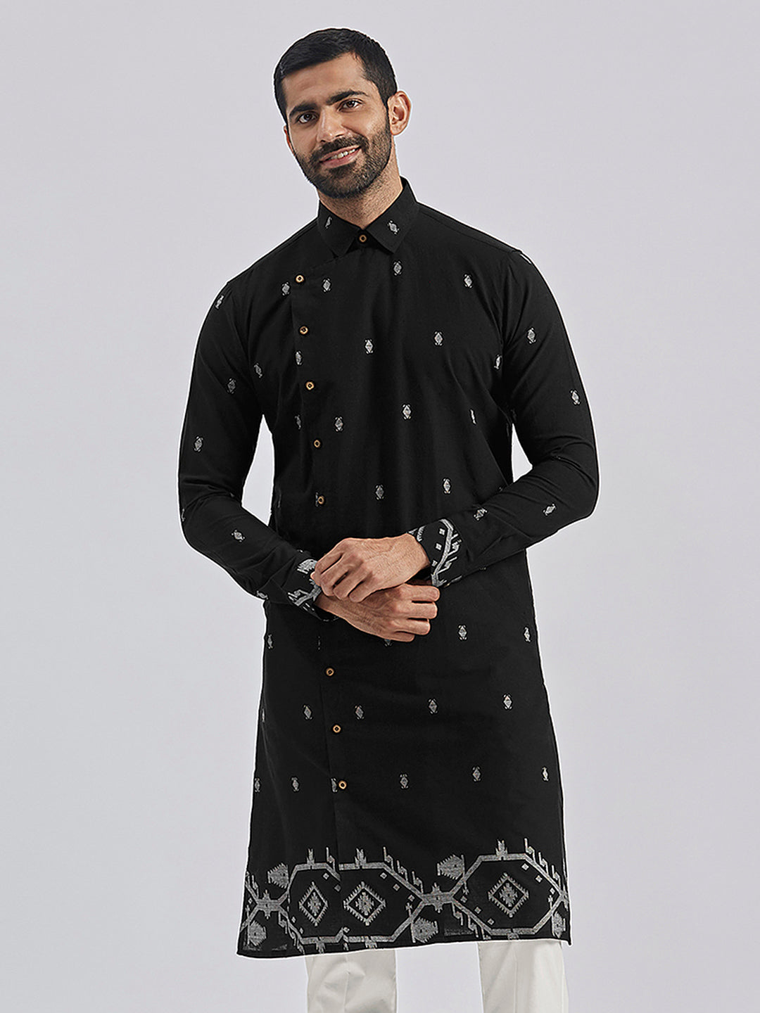 Men's Black Cotton Straight Kurta