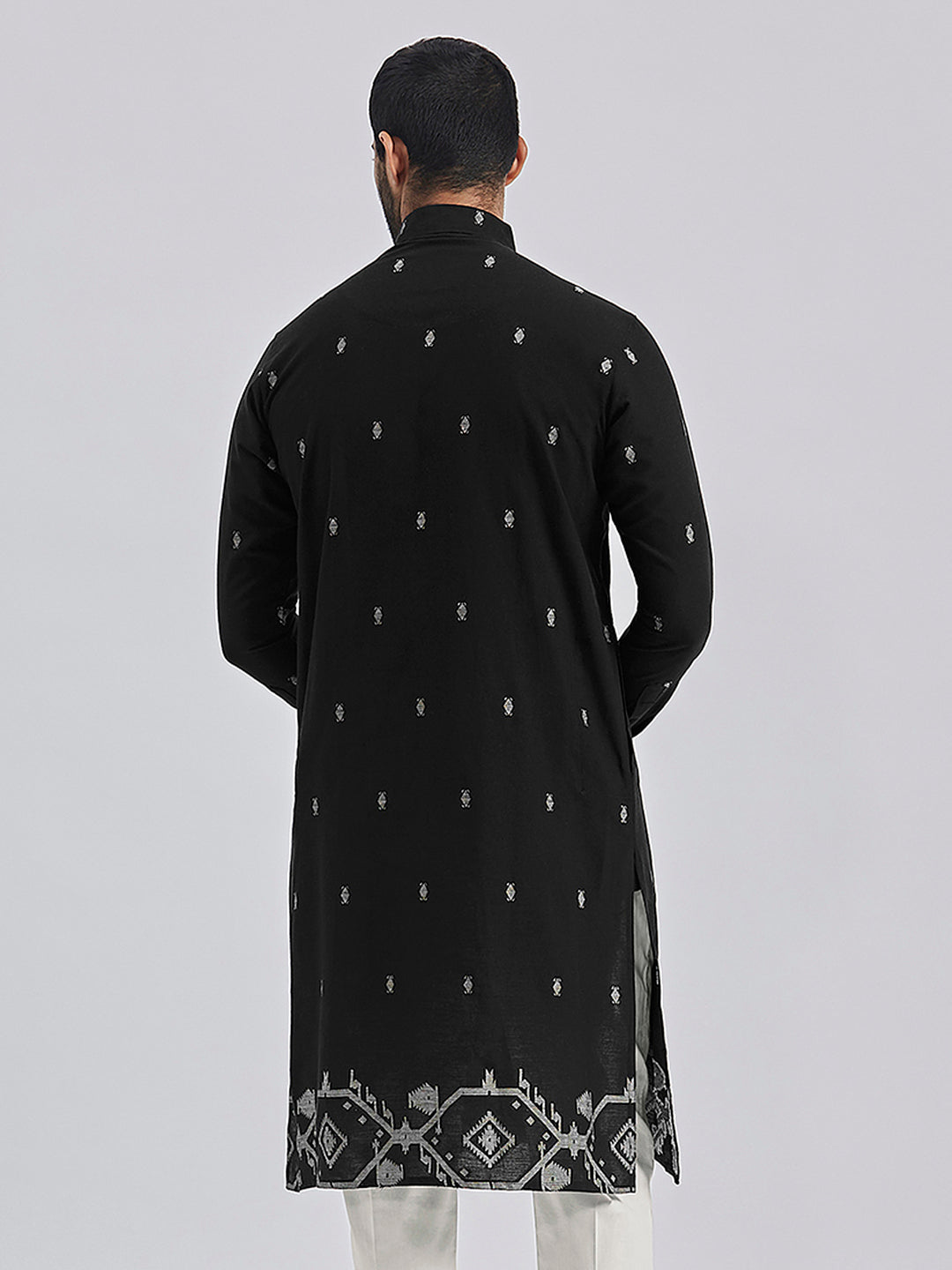 Men's Black Cotton Straight Kurta
