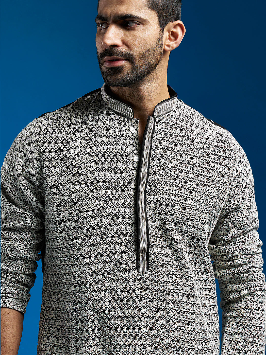 Men's Black Georgette Straight Kurta