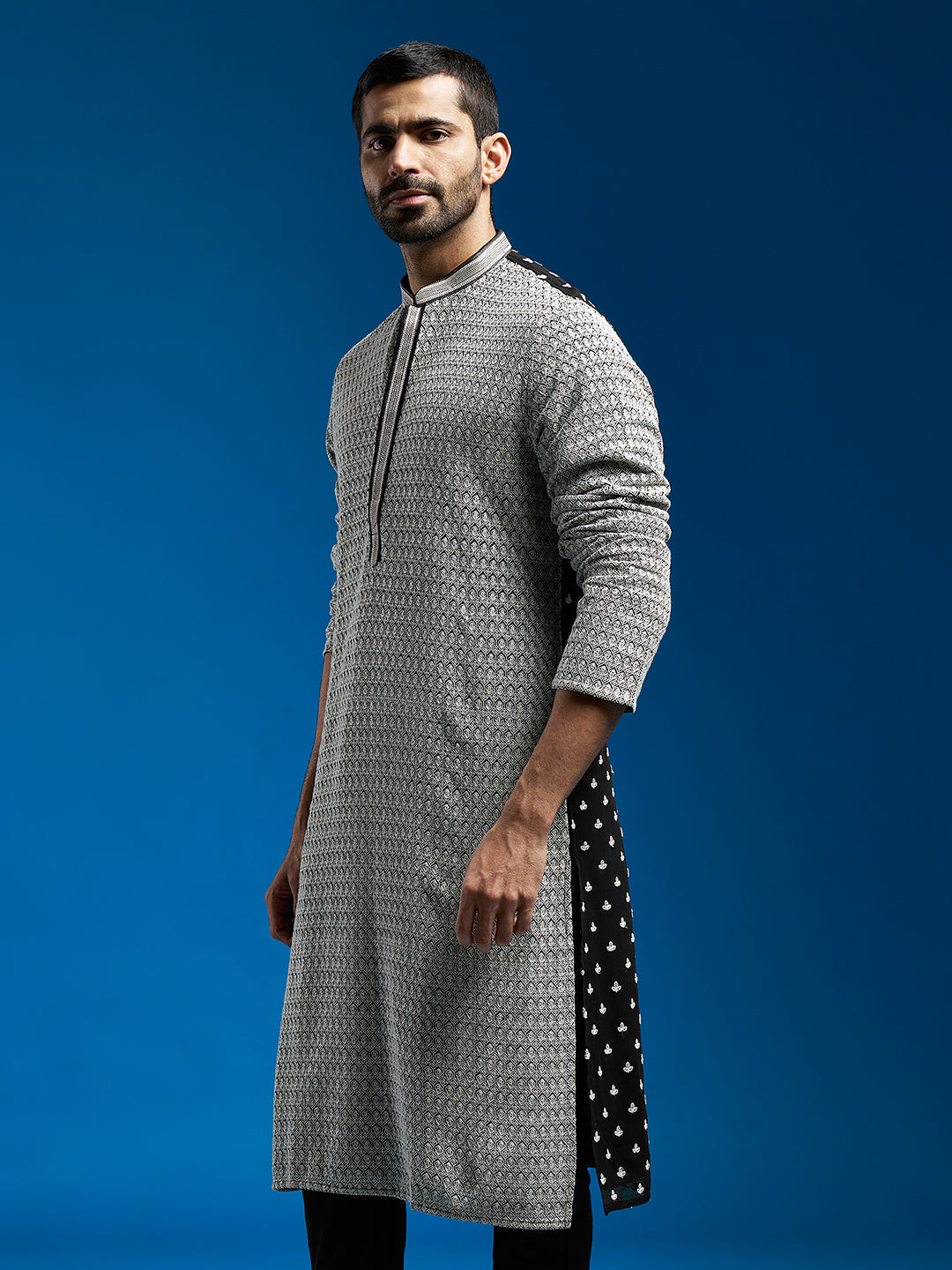 Men's Black Georgette Straight Kurta