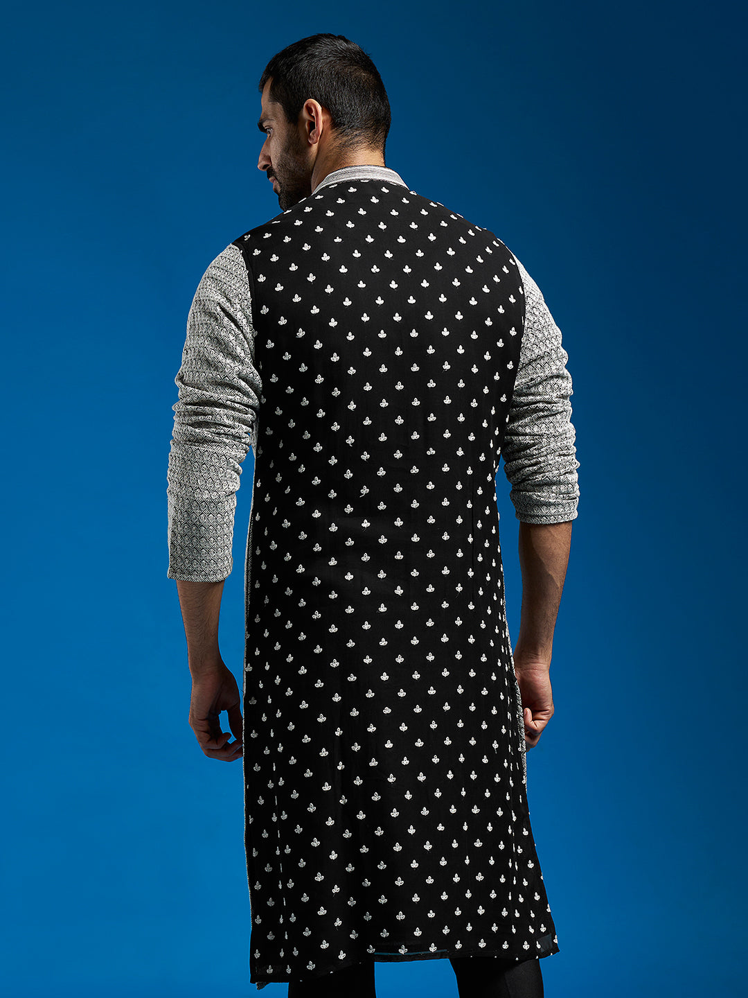 Men's Black Georgette Straight Kurta
